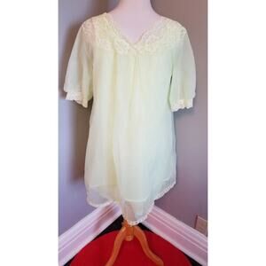 60s Vintage Radcliffe Babydoll Peignoir Set Lingerie in Chartreuse Nylon - M